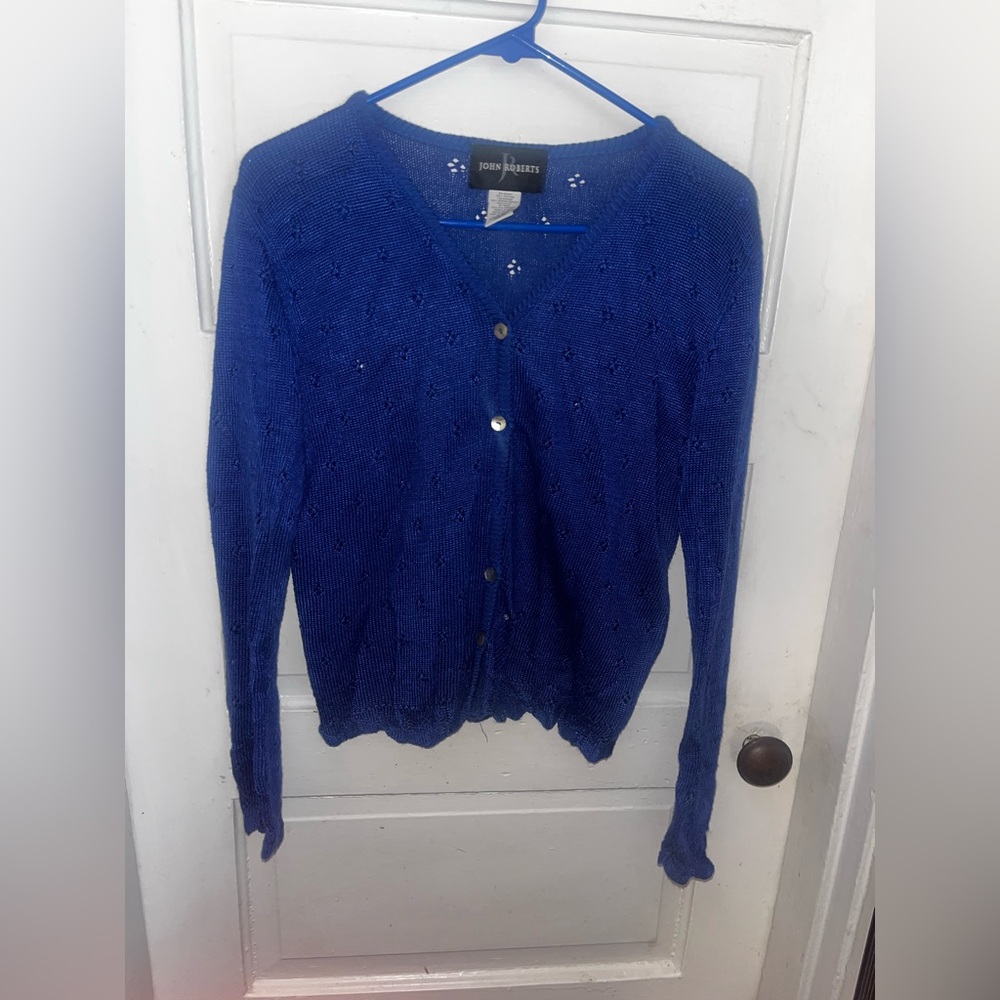 John Roberts Blue Floral Cut-Out Sweater